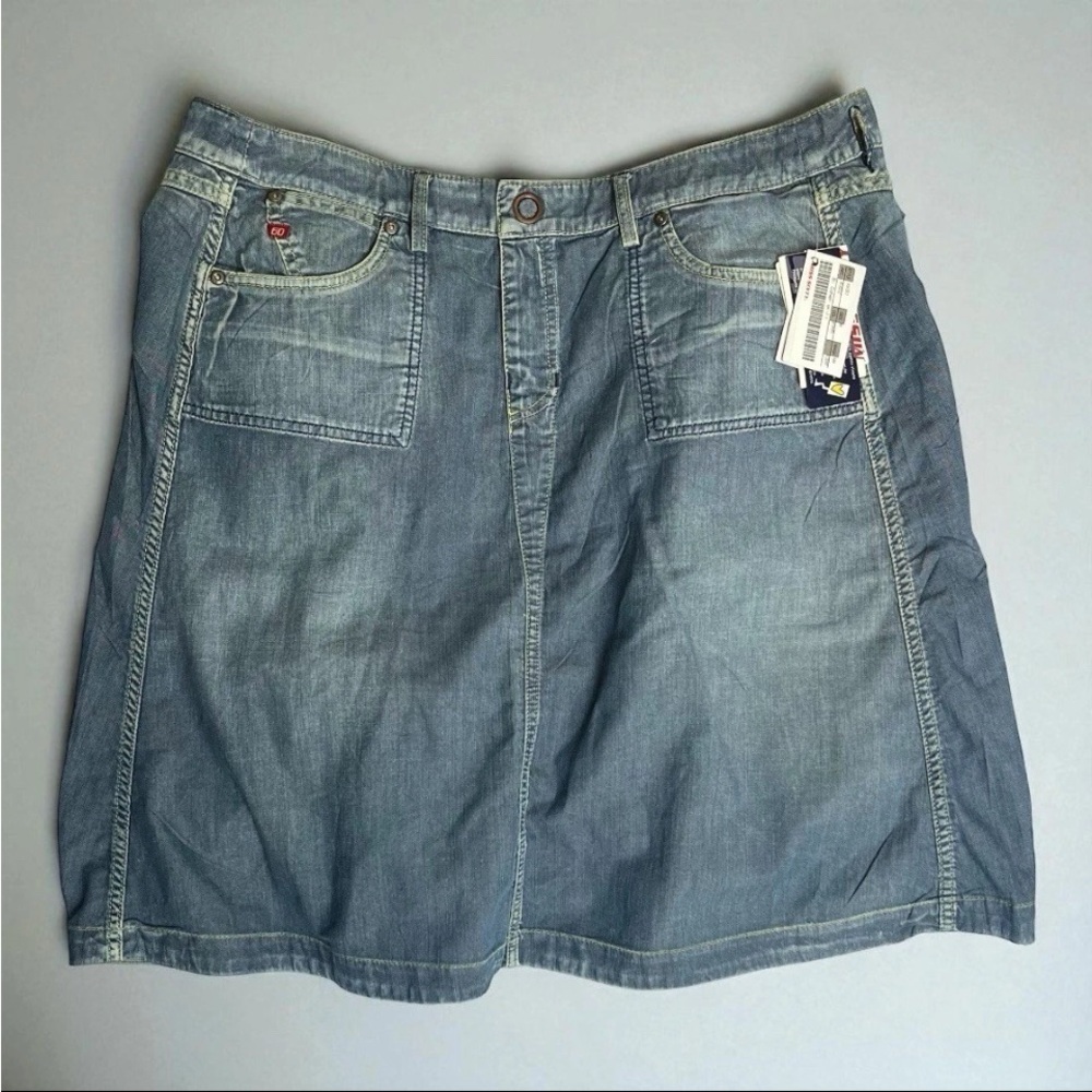 Vtg Miss Sixty Reversible Skirt Sz M Blue Denim Wrap Bi Cohen Belted NOS Y2K